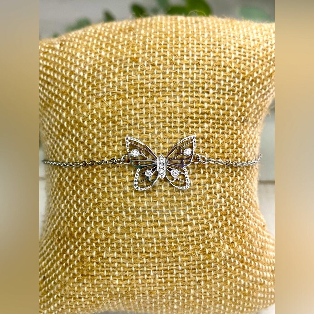 Stainless Steel & Crystal Butterfly Bracelet NIB